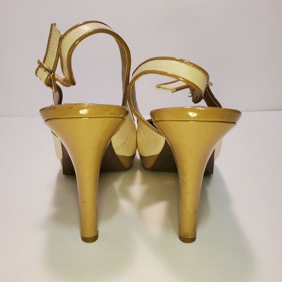 Tahari "London" Two Tone Tan Cream Patent Leather Slingback Women's Size 8.5M - Picture 15 of 15